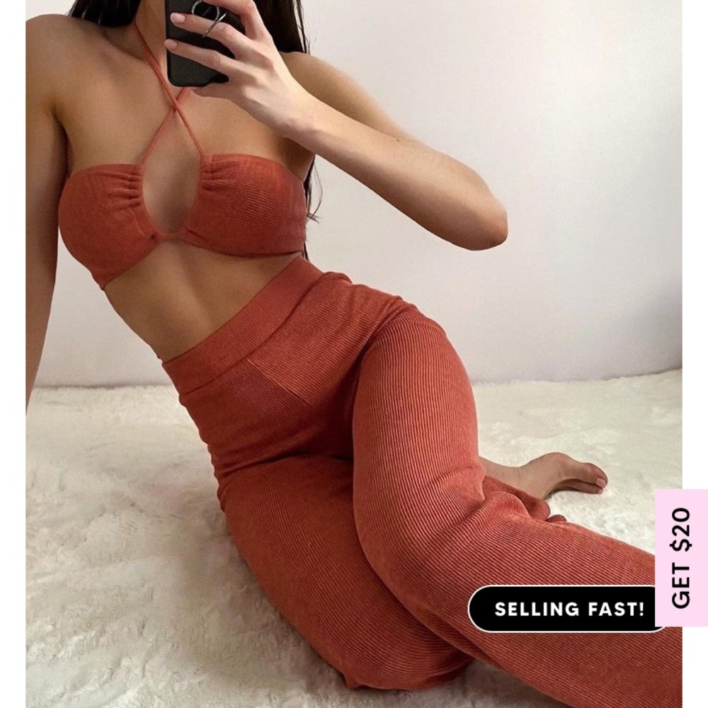 White fox boutique two piece knit flare pant set